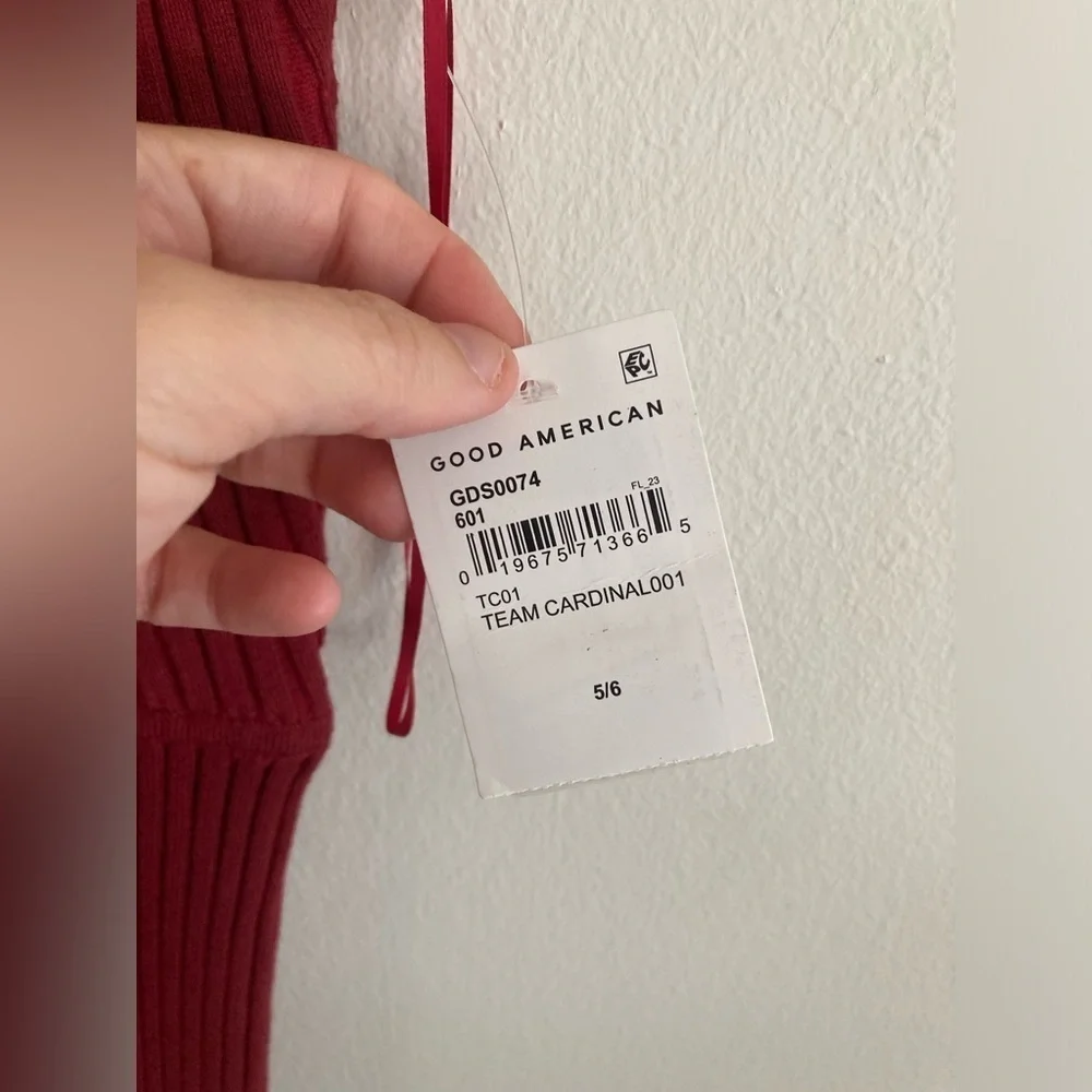 Good American Ribbed Midi Keyhole Dress Stretch in Team Cardinal 5/6 NWT - Picture 11 of 11